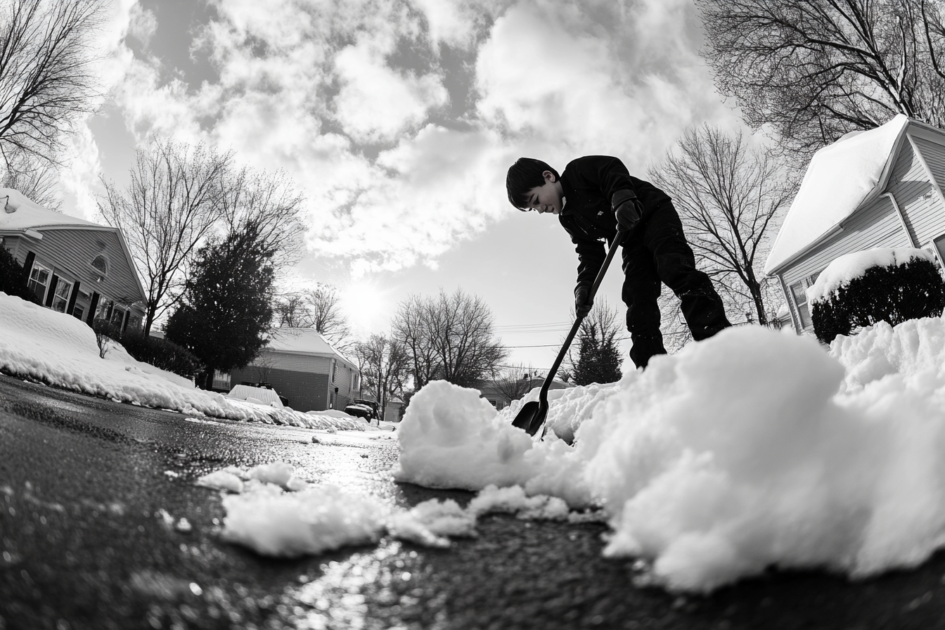 A boy shoveling snow | Source: Midjourney