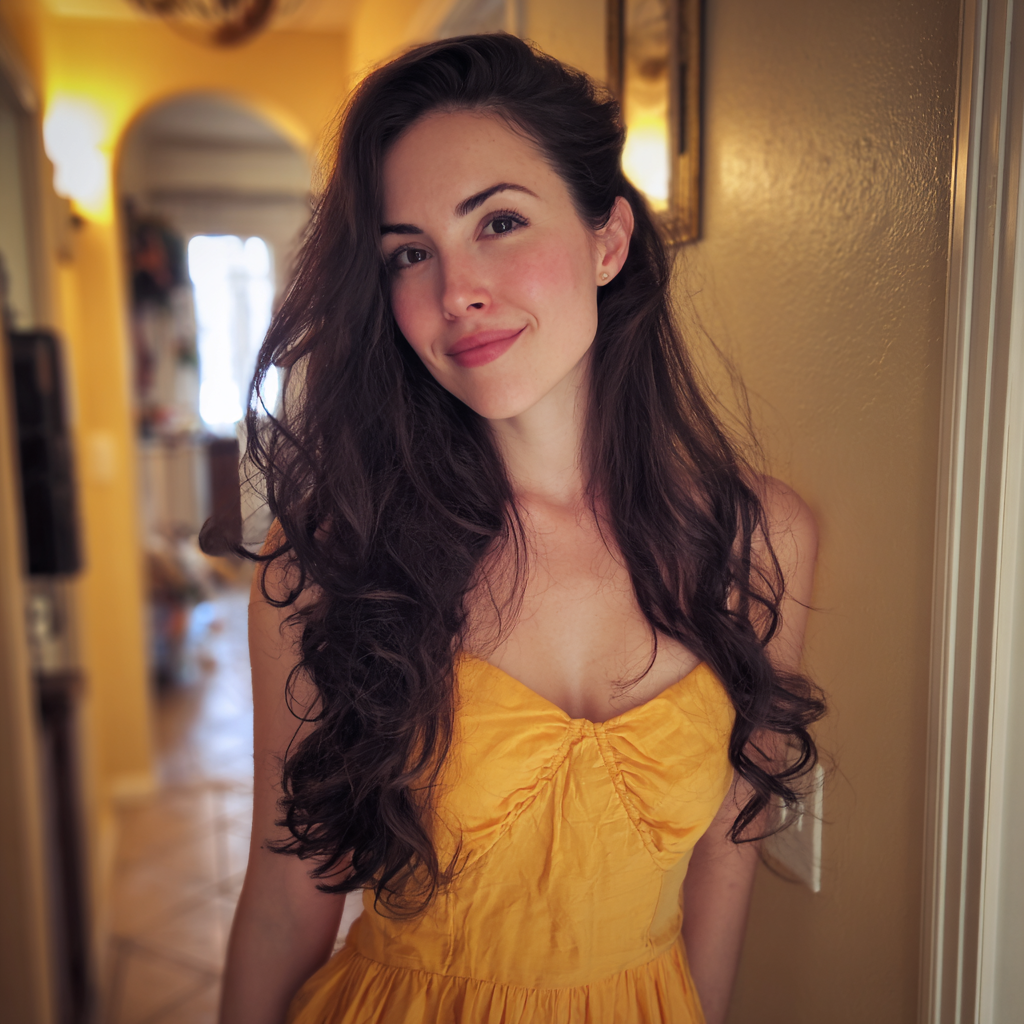 A smiling woman wearing a yellow dress | Source: Midjourney