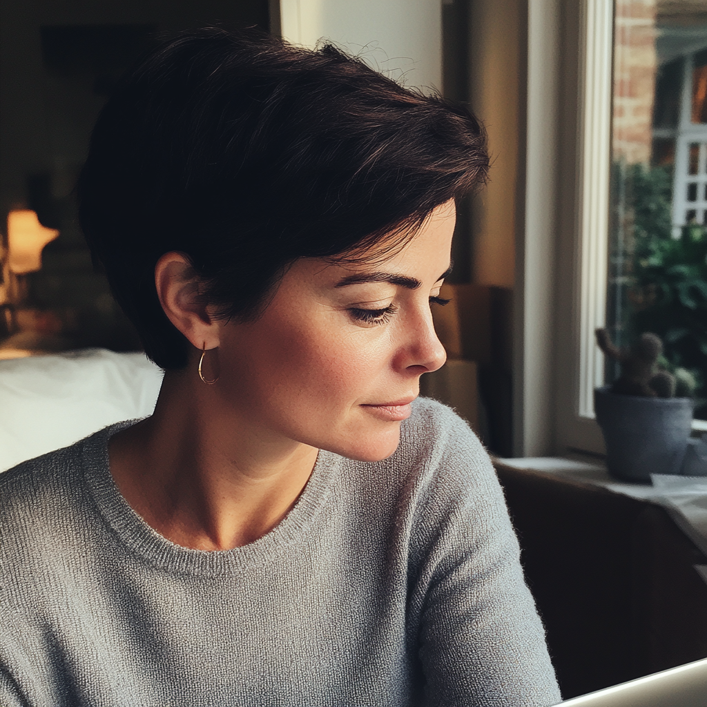 A woman using a laptop | Source: Midjourney