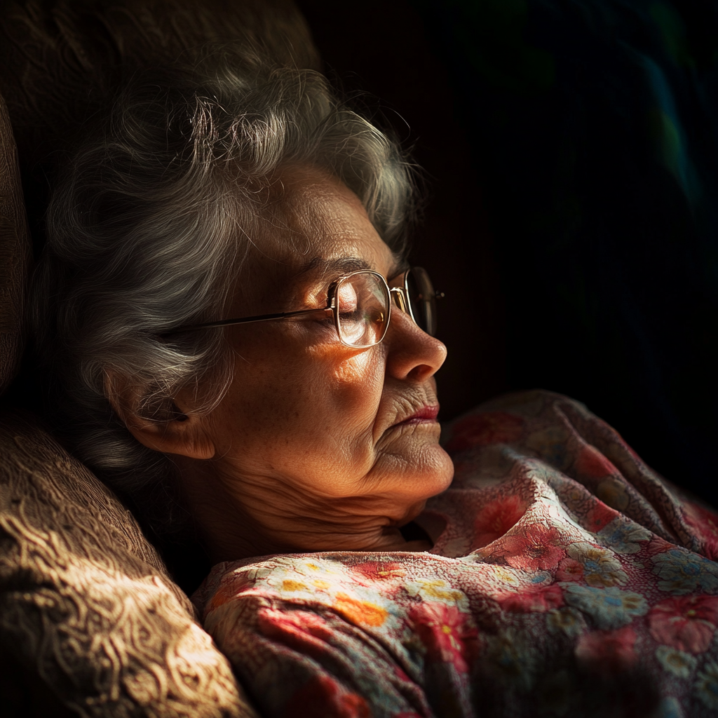 A sick senior woman resting in bed | Source: Midjourney