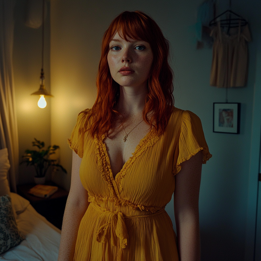 A pensive woman standing in a bedroom | Source: Midjourney