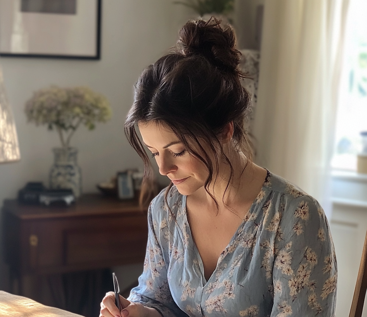 A woman writing a letter | Source: Midjourney