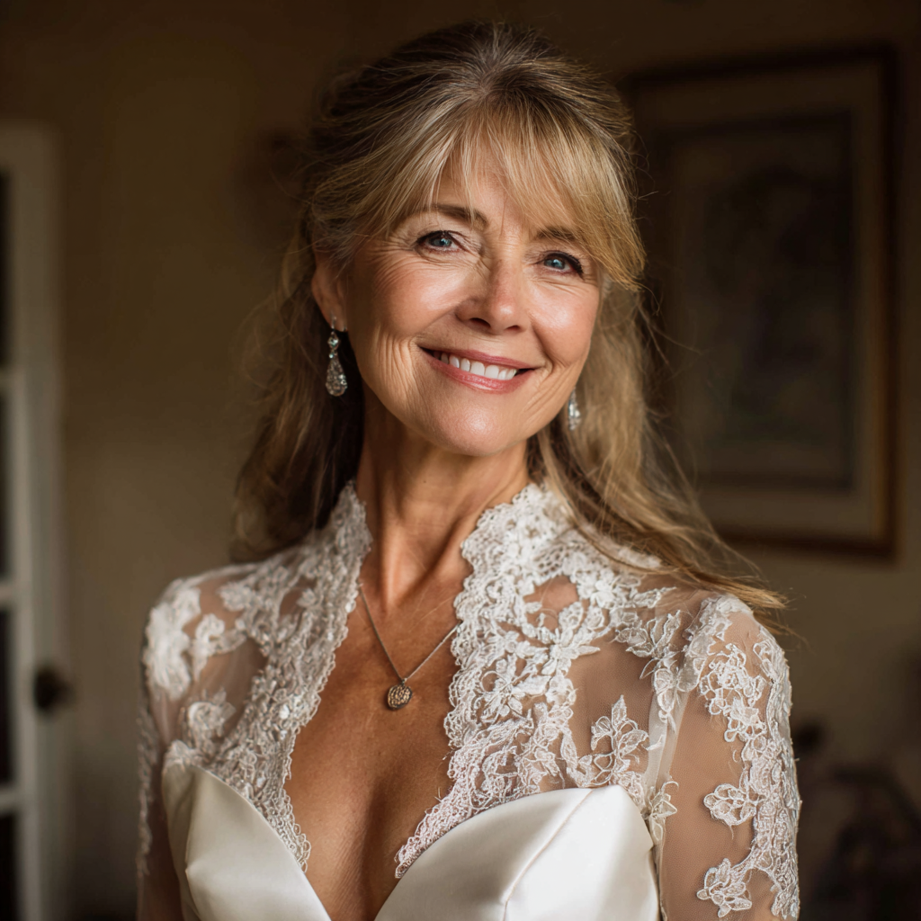 A smiling woman wearing a wedding dress | Source: Midjourney