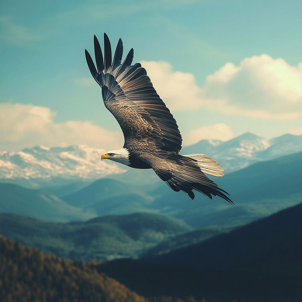 An eagle flying above mountains | Source: Midjourney