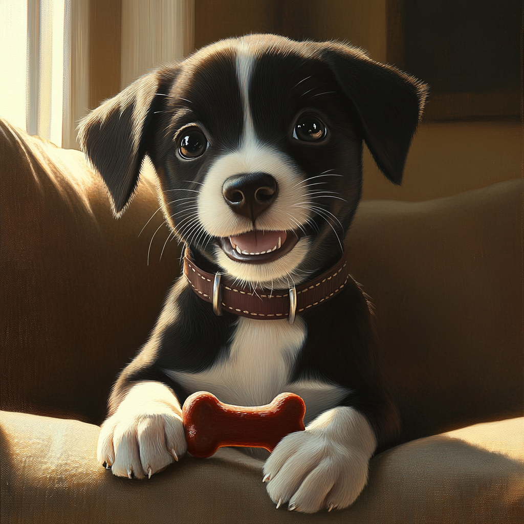 A cute puppy playing with his chewy toy | Source: Midjourney