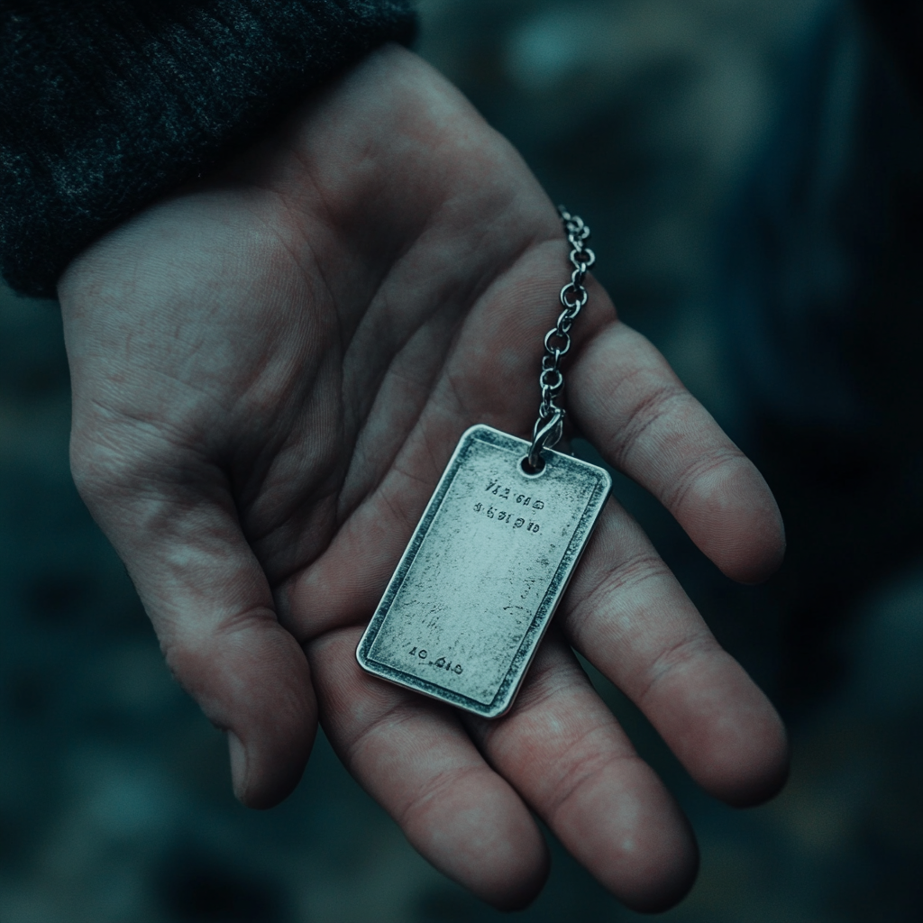 A man holding a dog tag | Source: Midjourney