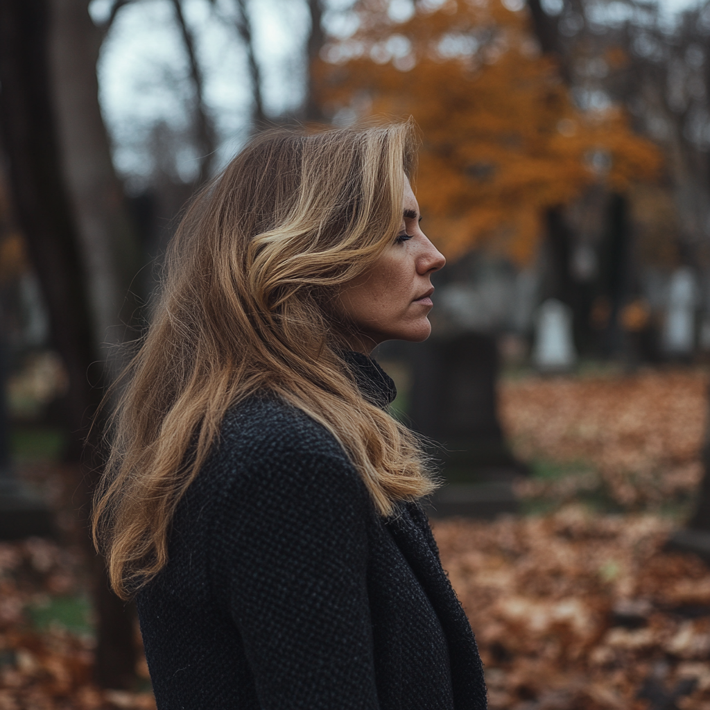 A woman grieving at a cemetery ⏐ Source: Midjourney