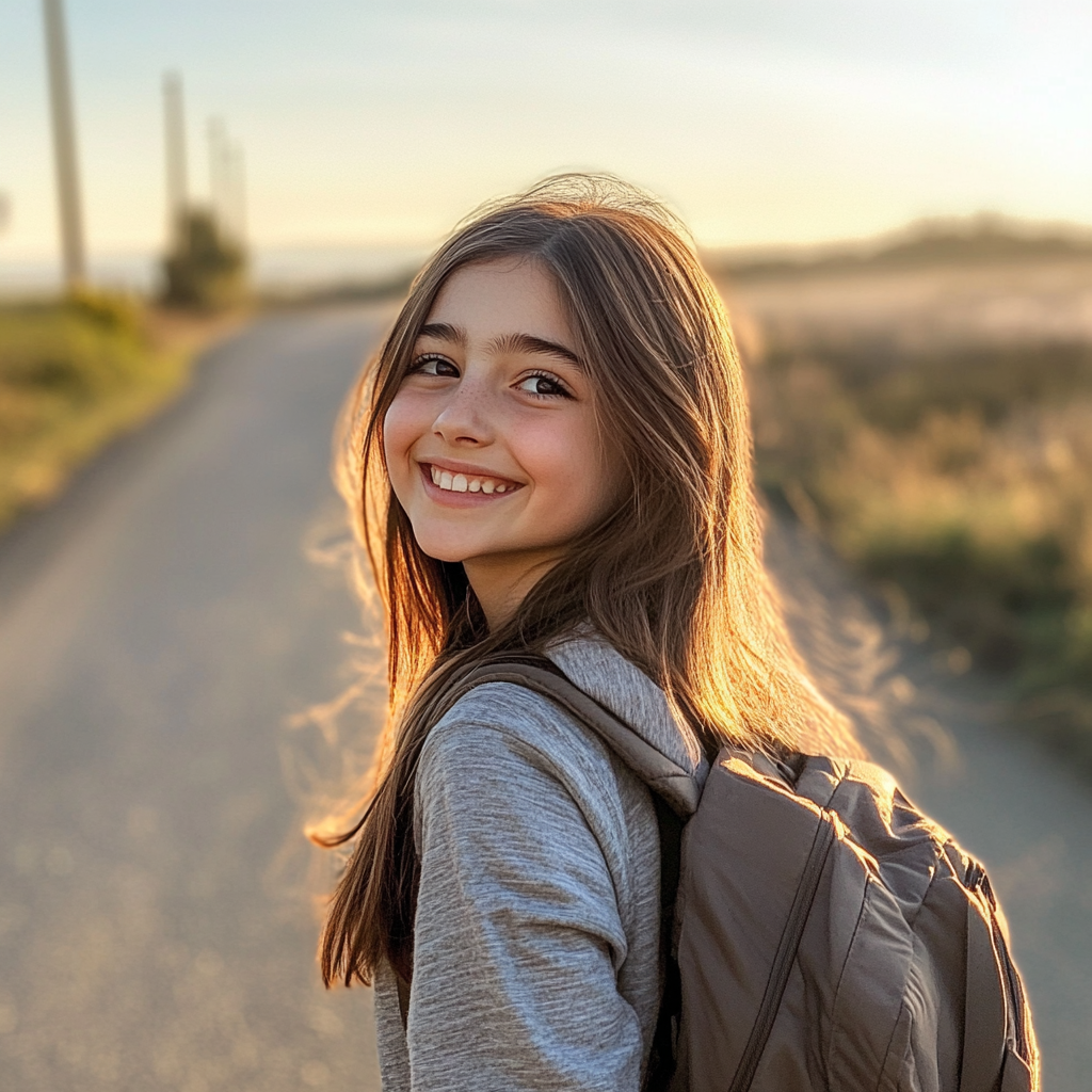 A little girl walking on a road | Source: Midjourney