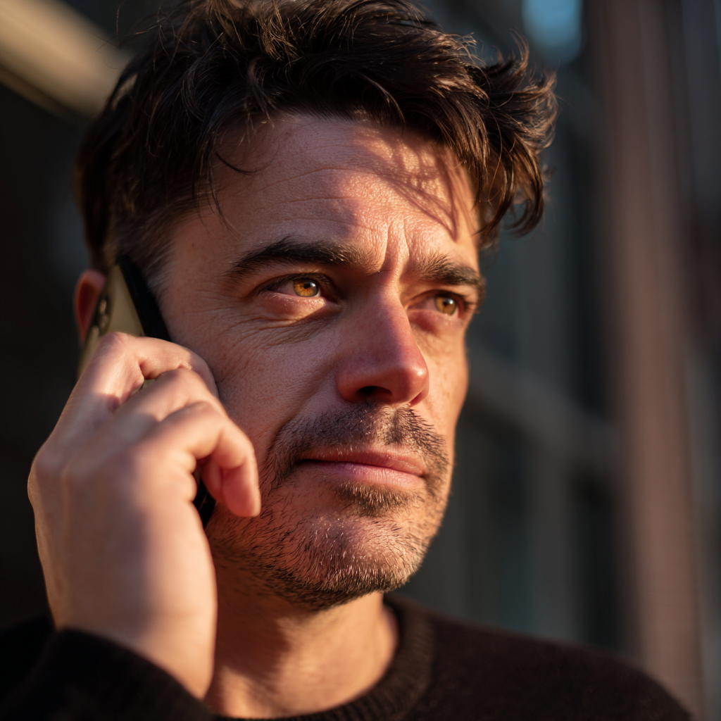 A close up of a man talking on a phone | Source: Midjourney