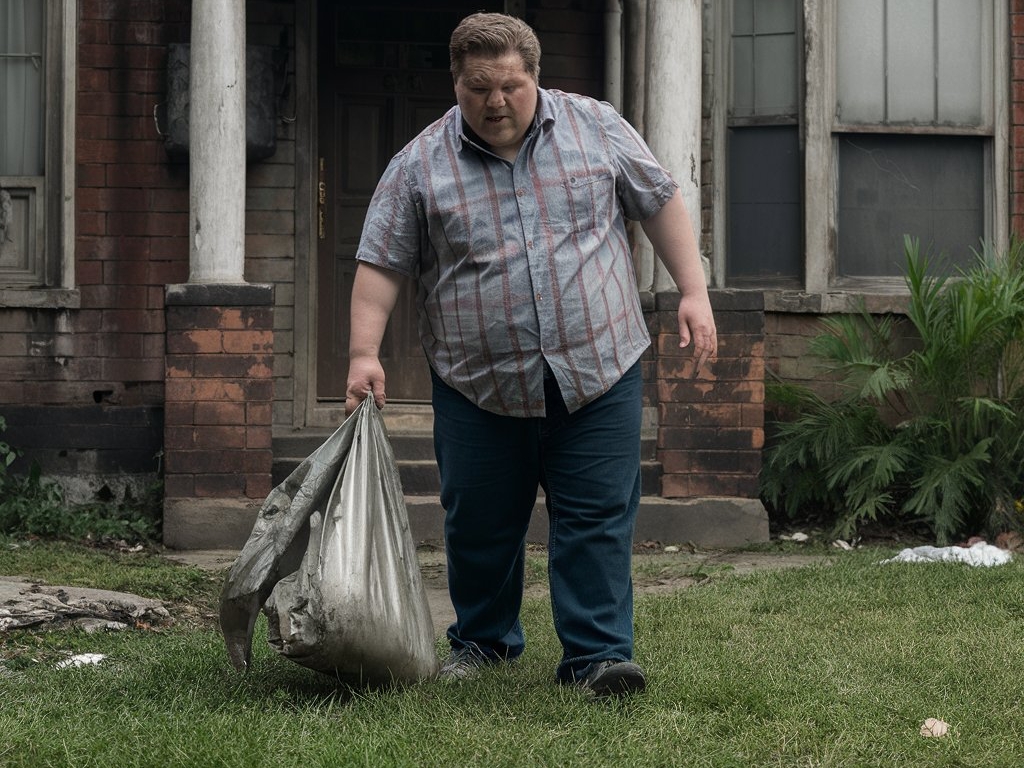 A man cleaning up trash in a front yard | Source: Midjourney