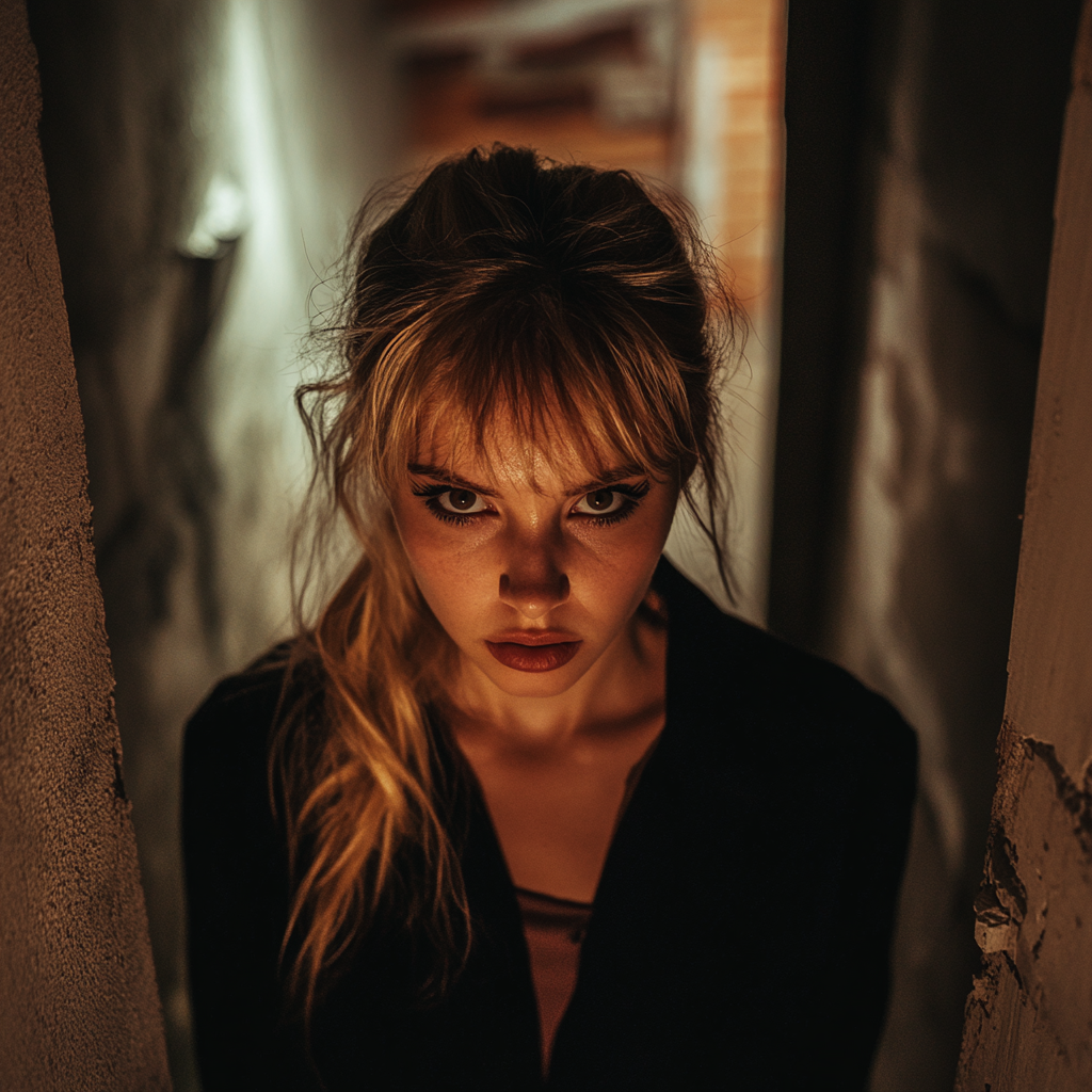 An angry woman entering a basement | Source: Midjourney