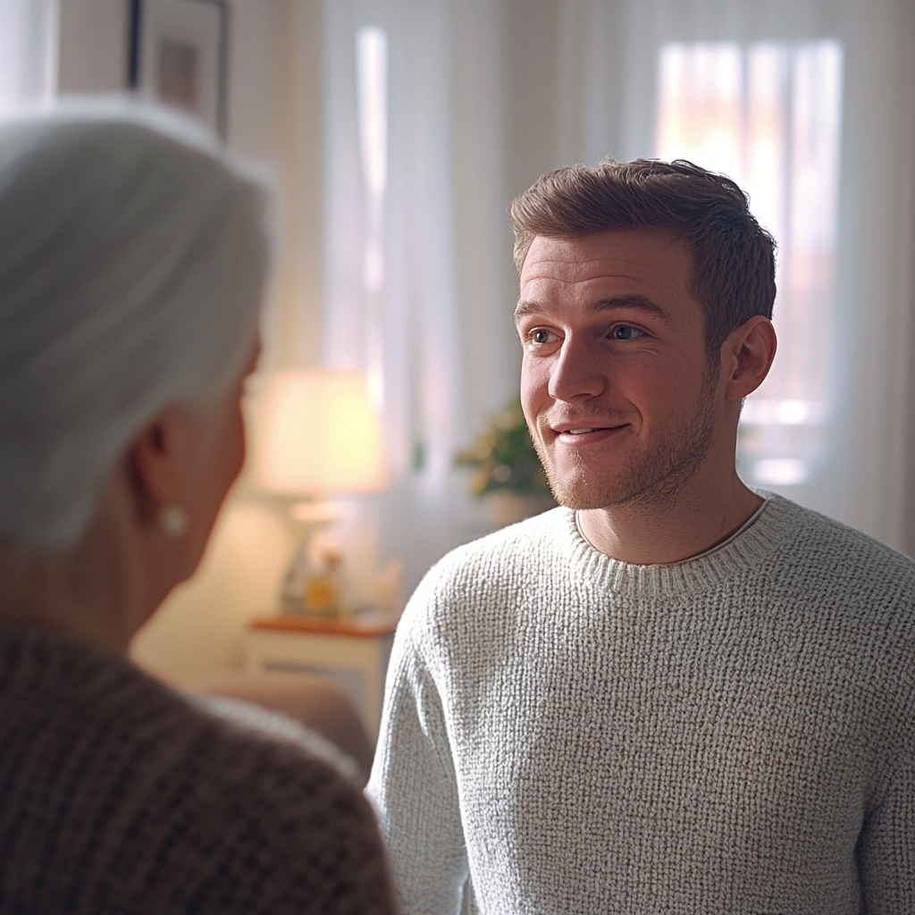 A young man talking to his friend's mother | Source: Midjourney