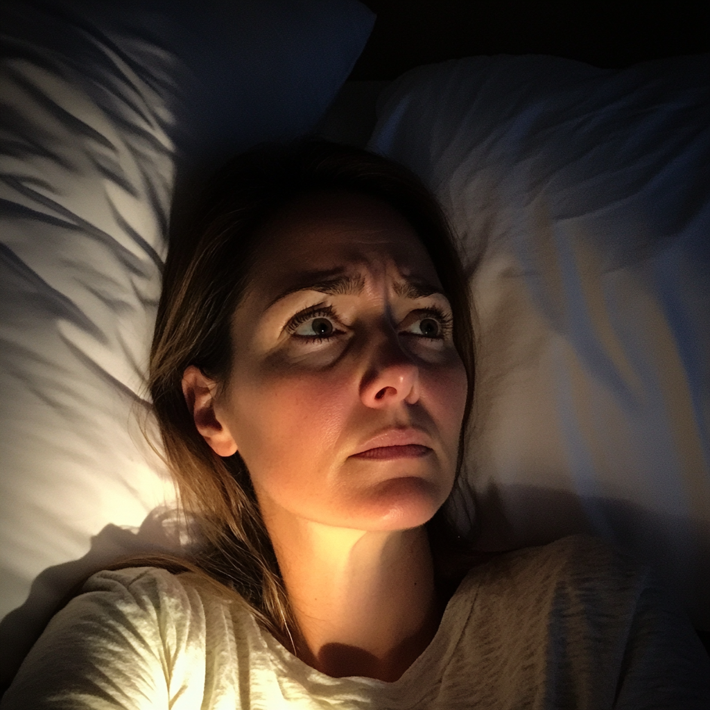 A woman laying in bed at night | Source: Midjourney