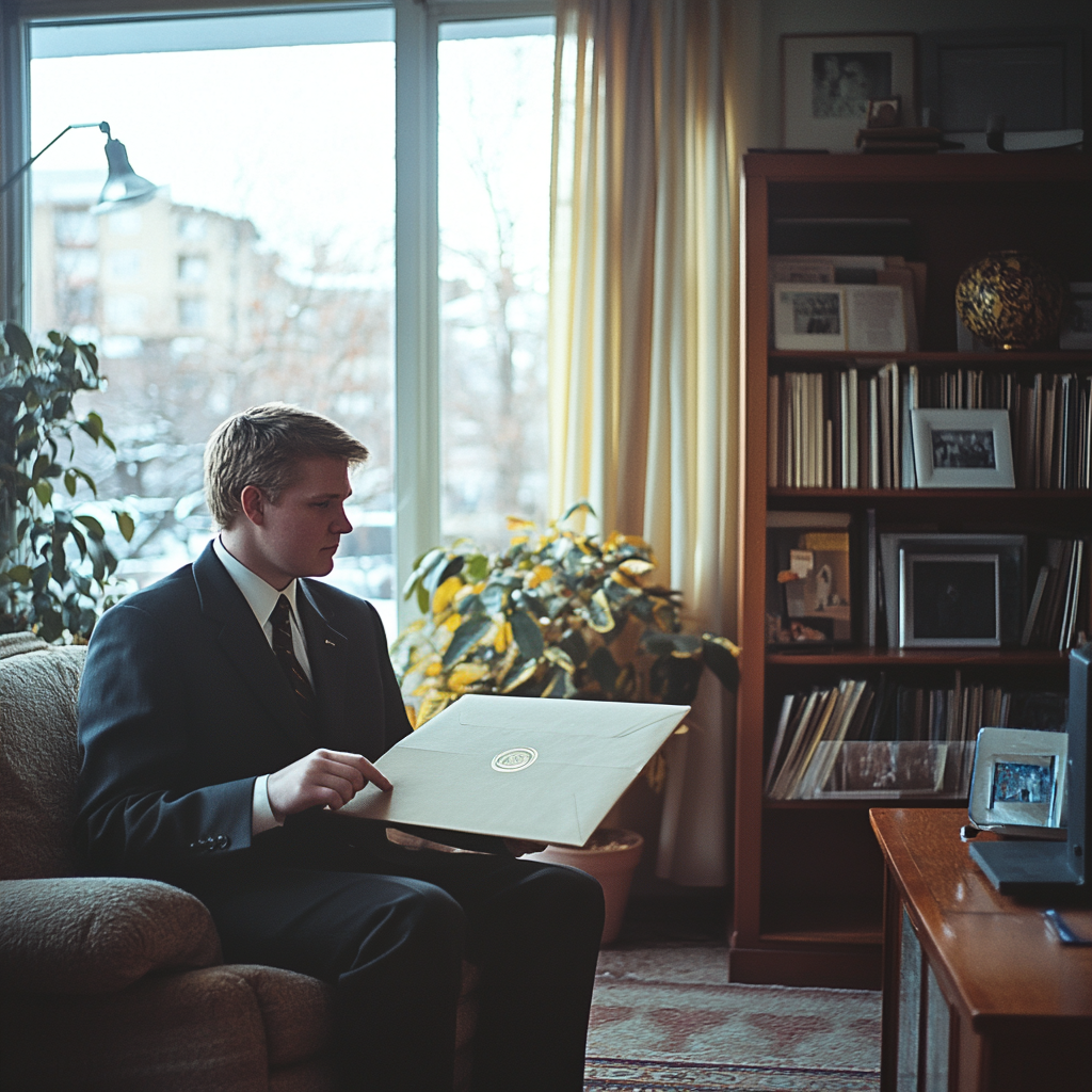 A man holding an envelope | Source: Midjourney