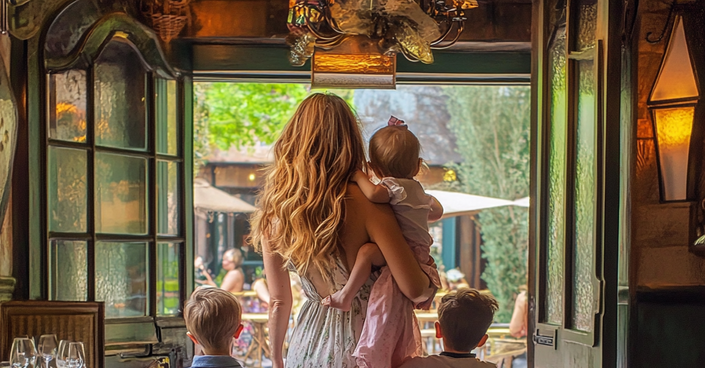 Mother and her children walking into a restaurant | Source: Midjourney