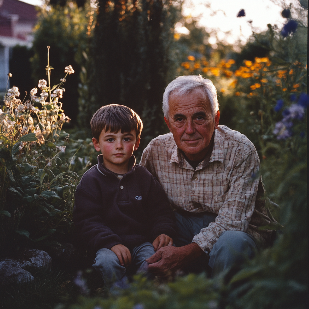 A grandfather and his grandson in his garden | Source: Midjourney