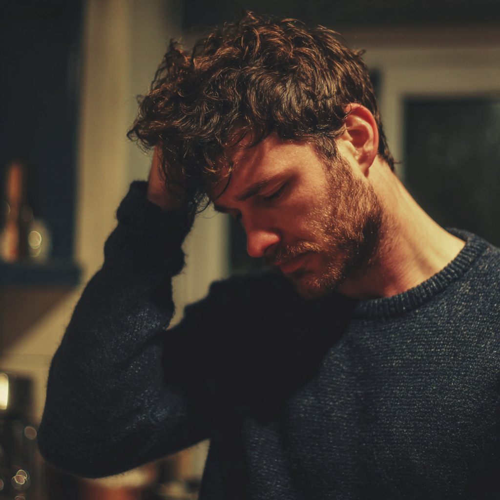 A man standing in a kitchen and holding his head | Source: Midjourney