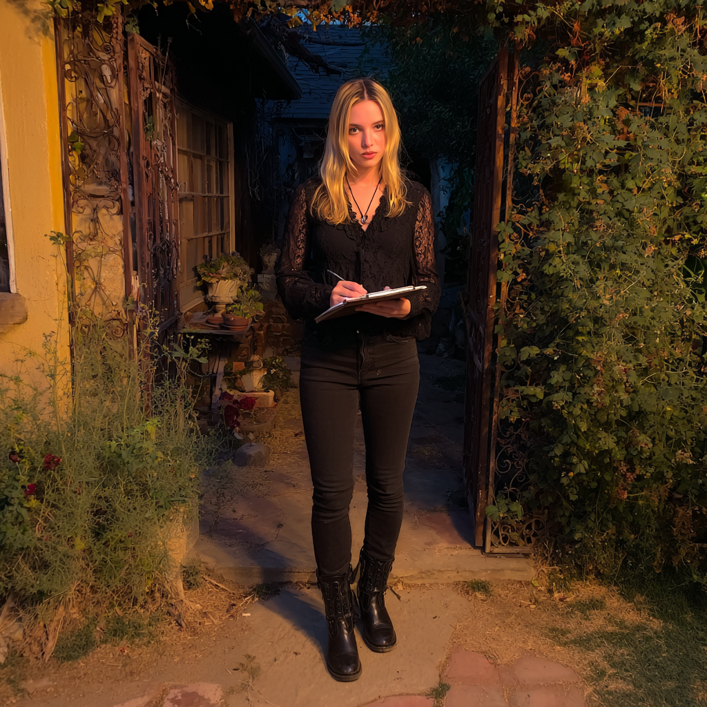 A pensive woman holding a clipboard | Source: Midjourney