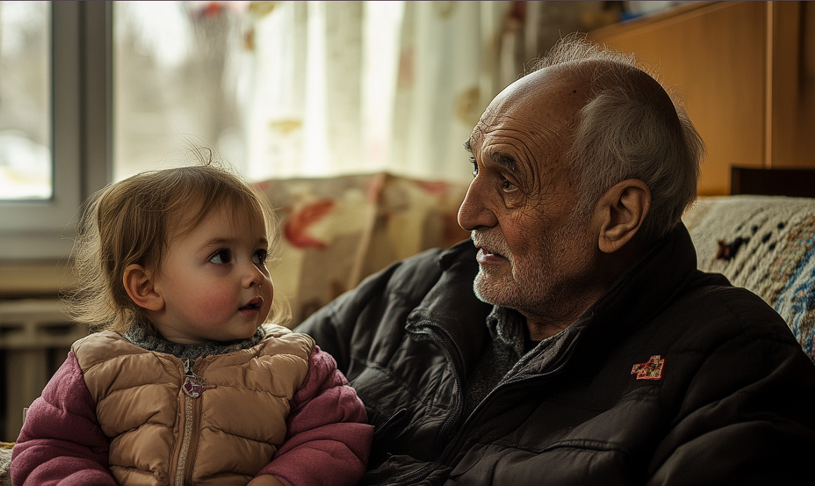 An elderly man telling stories to his great-granddaughter | Source: Midjourney