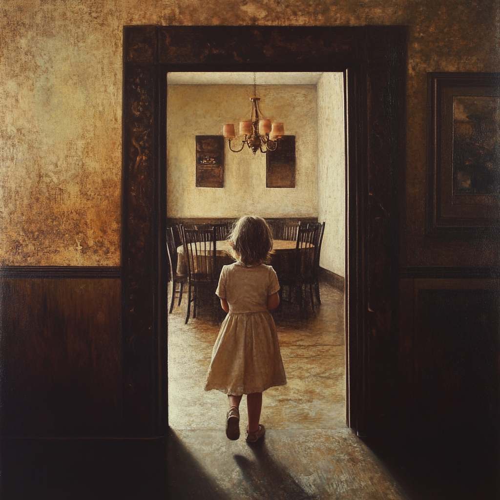 A girl walking through a door | Source: Midjourney