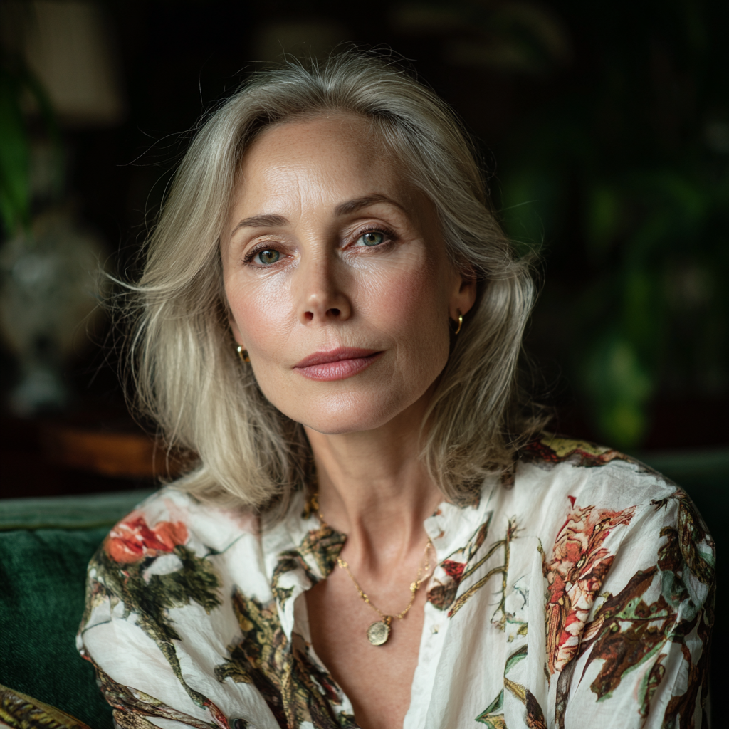 An older woman wearing a floral blouse | Source: Midjourney