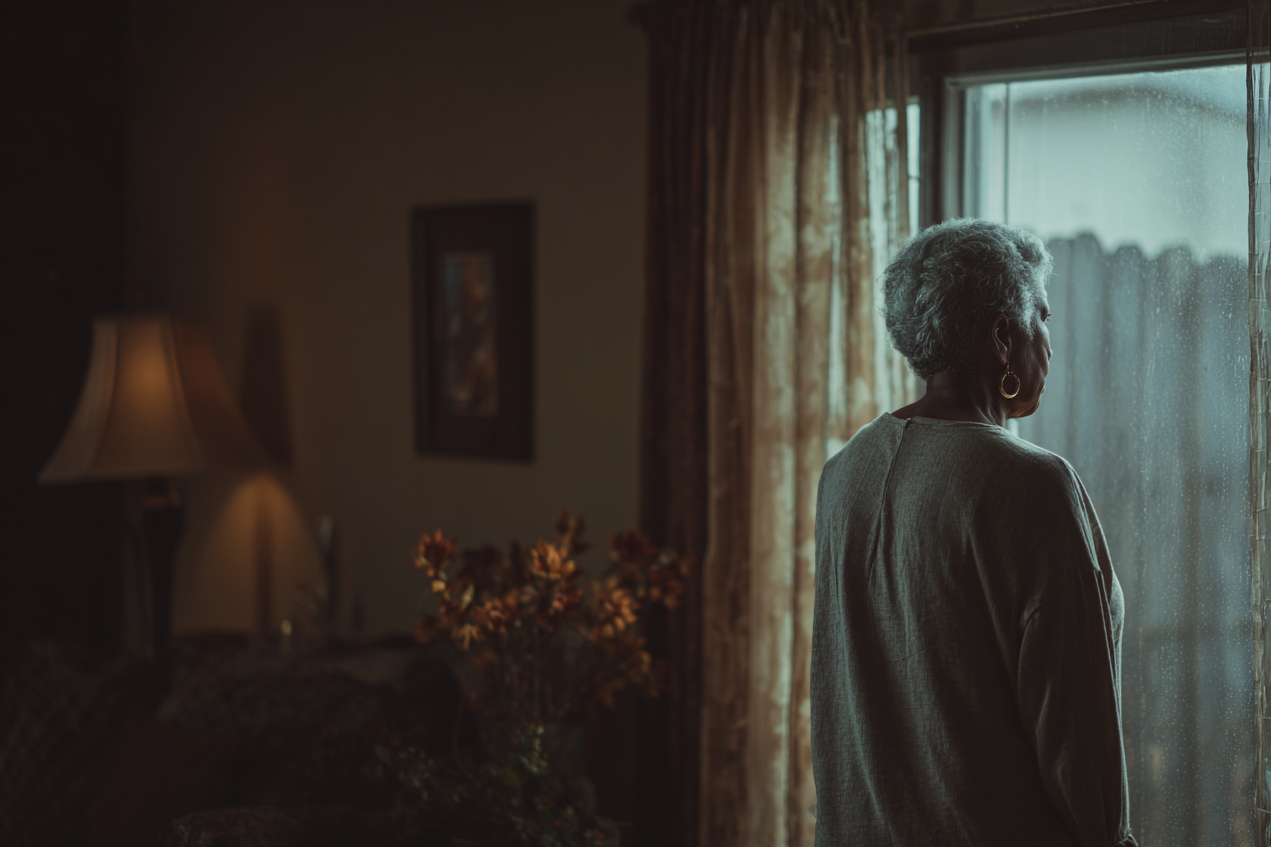 A woman looking outside a window | Source: Midjourney