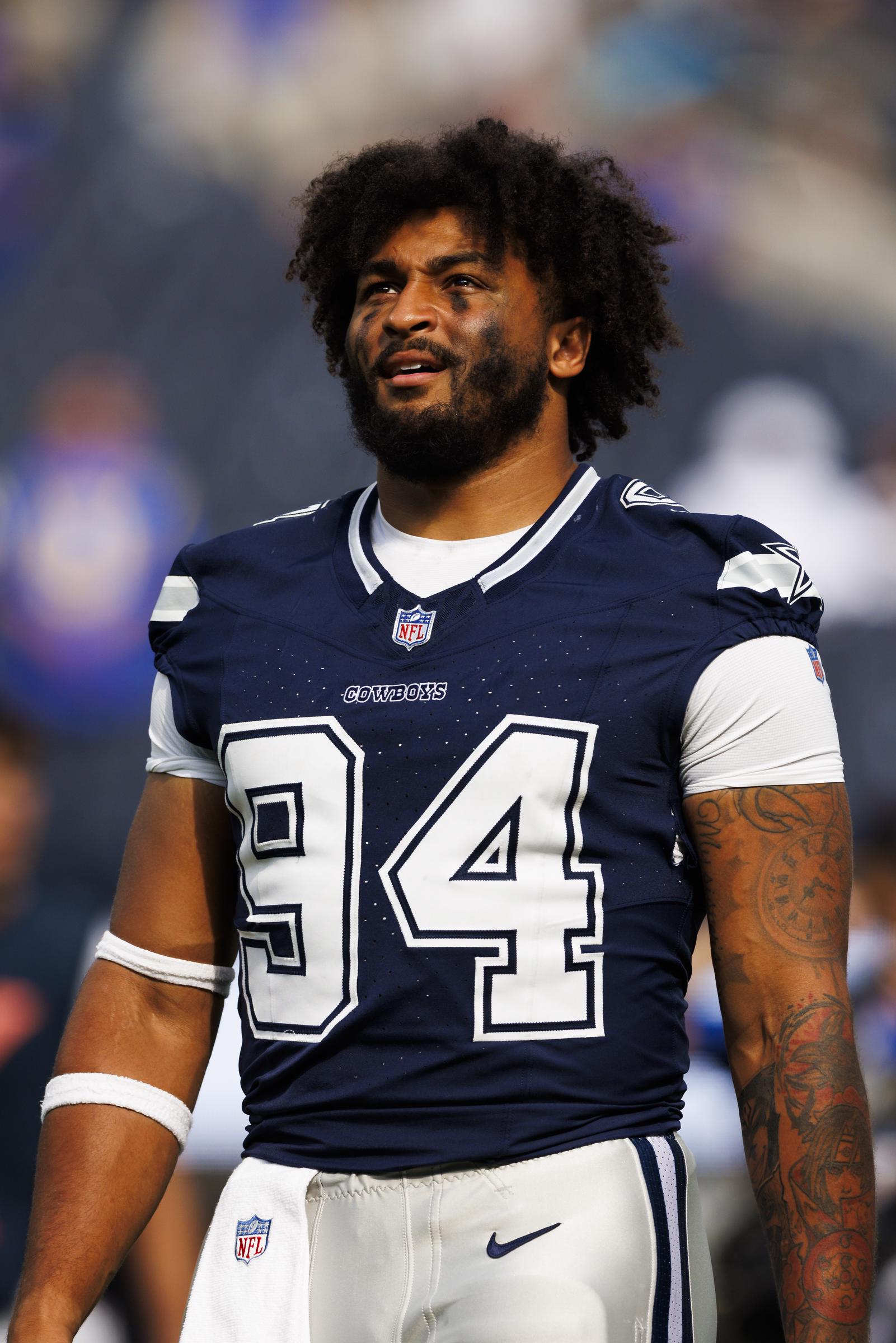 Marshawn Kneeland #94 of the Dallas Cowboys walks off the field during a preseason game against the Los Angeles Rams at SoFi Stadium on August 11, 2024, in Inglewood, California. | Source: Getty Images
