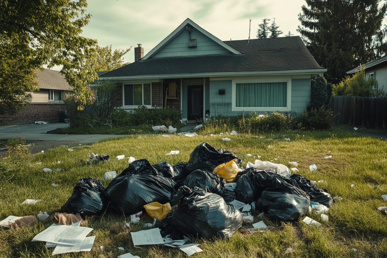 Trash bags on a front lawn | Source: Midjourney