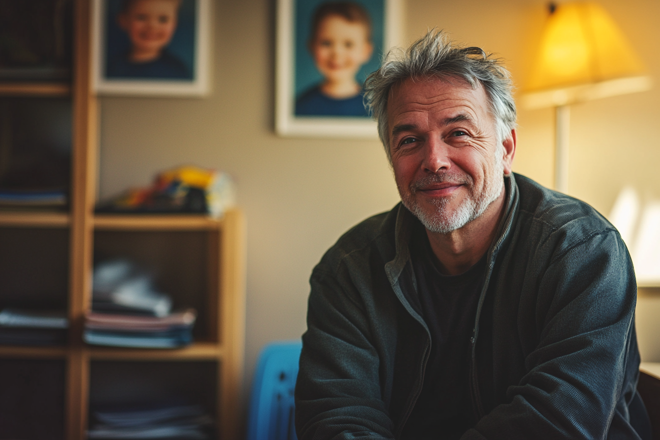 Man smiling in an office at a children's center | Source: Midjourney