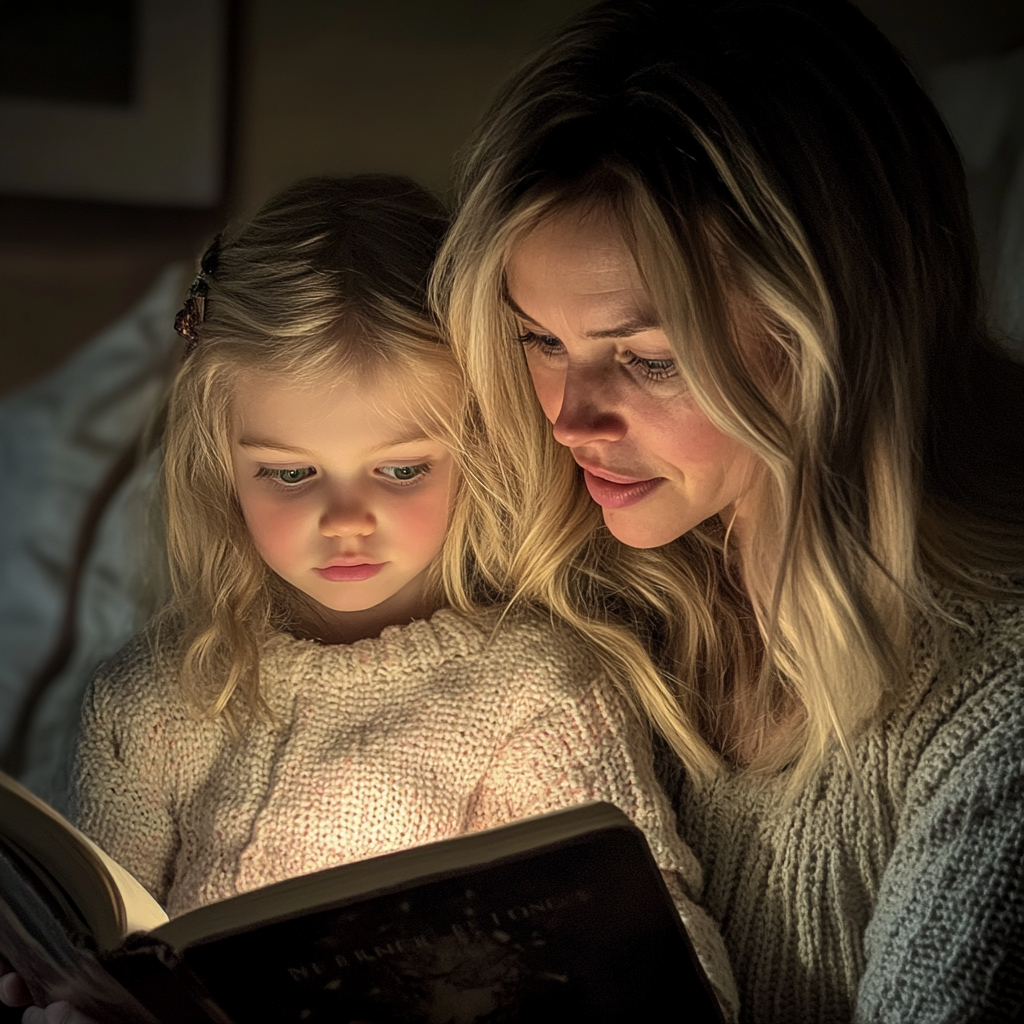 A mom and daughter reading a book | Source: Midjourney