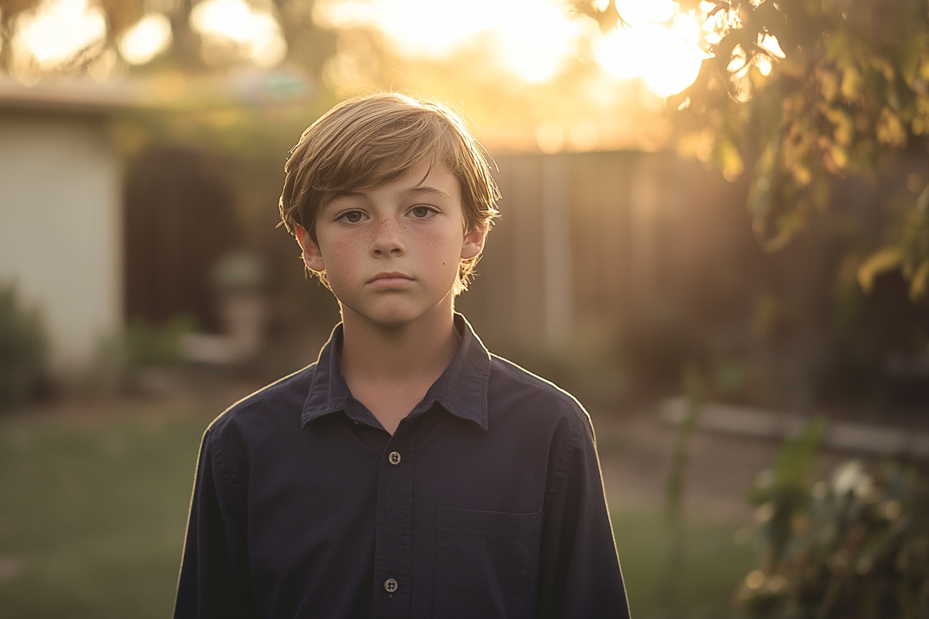 My Dad Invited My Brother and Me to His Wedding to the Woman He Cheated on Our Mom With – He Had No Idea He'd Regret It Soon 12 A boy standing outdoors | Source: Midjourney