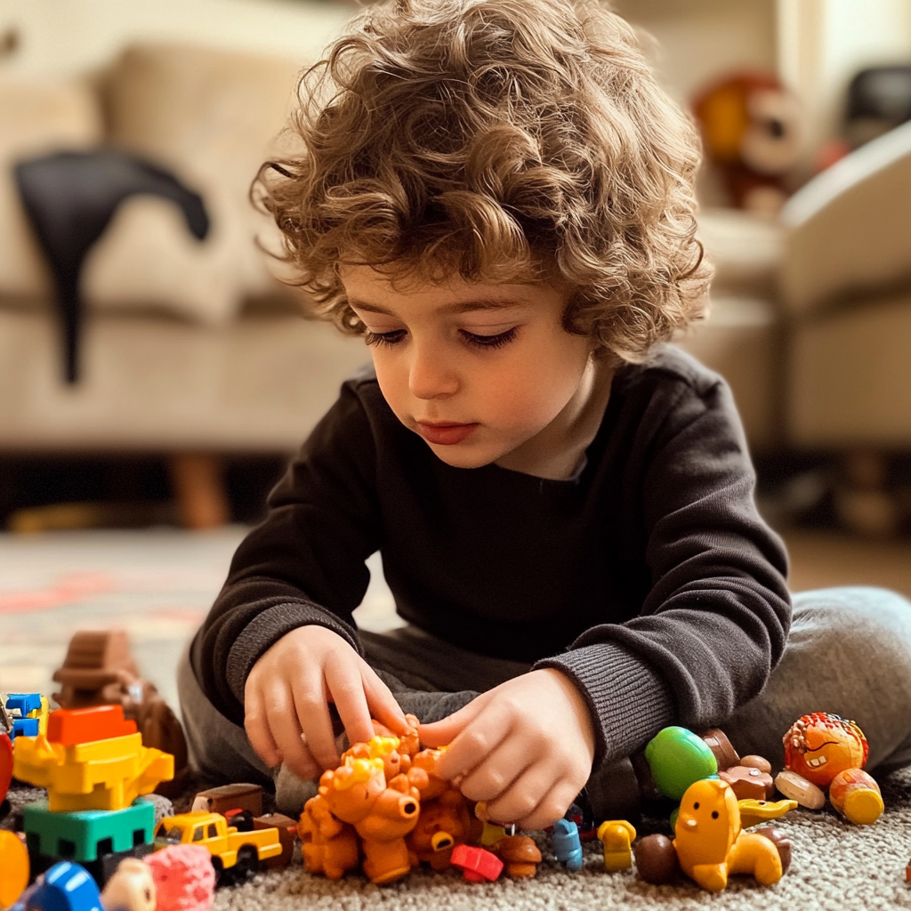 A little boy playing with his toys | Source: Midjourney