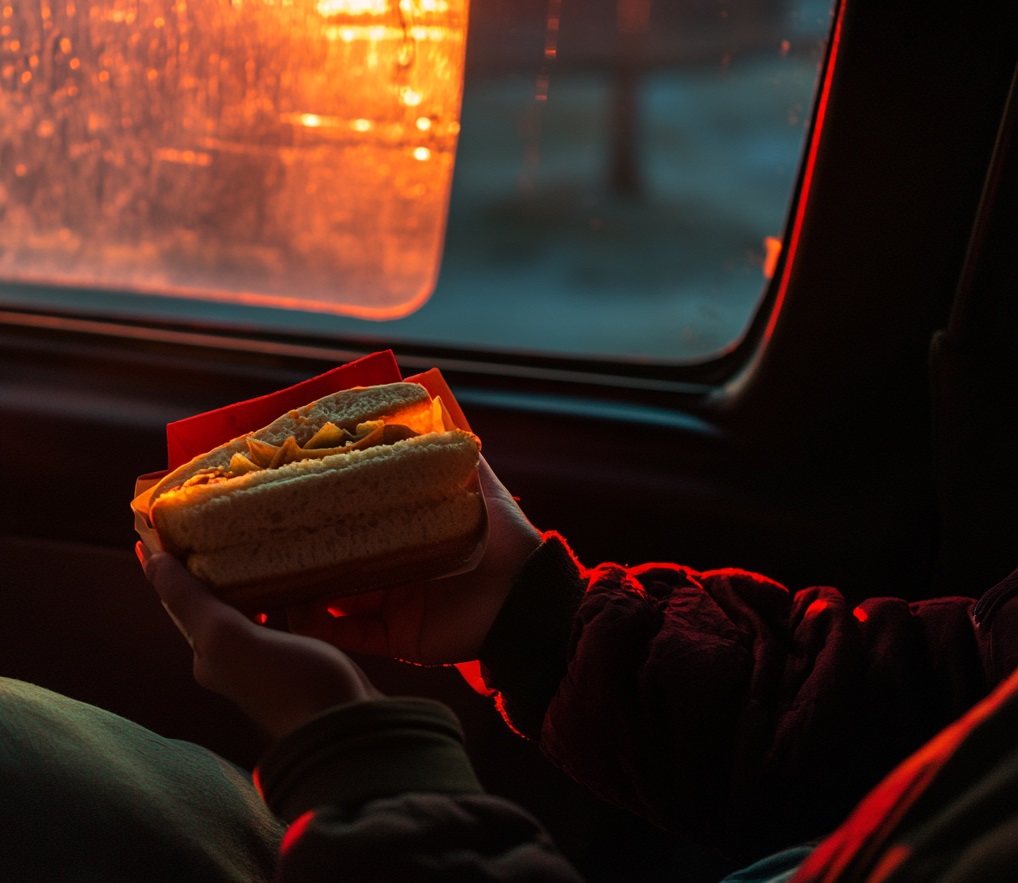 A teenage boy holding a sandwich in a wrapper | Source: Midjourney