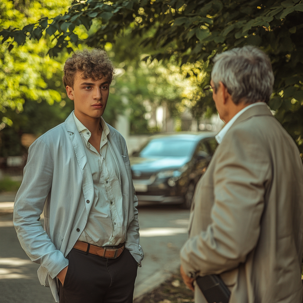 A young man talking to his lawyer | Source: Midjourney