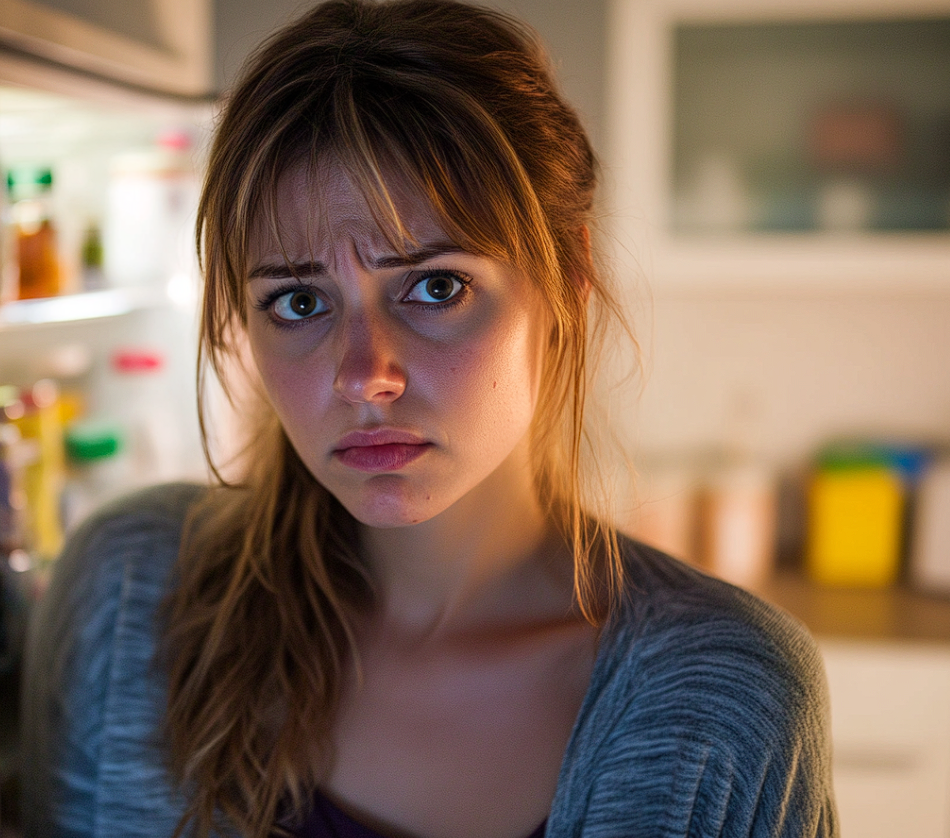 A woman frowning in her kitchen | Source: Midjourney