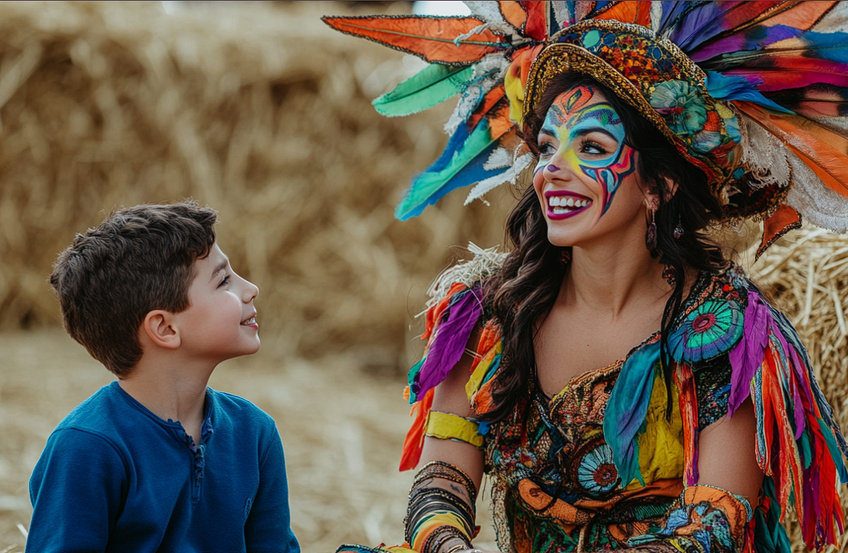 A carnival performer telling a story to a boy | Source: Midjourney