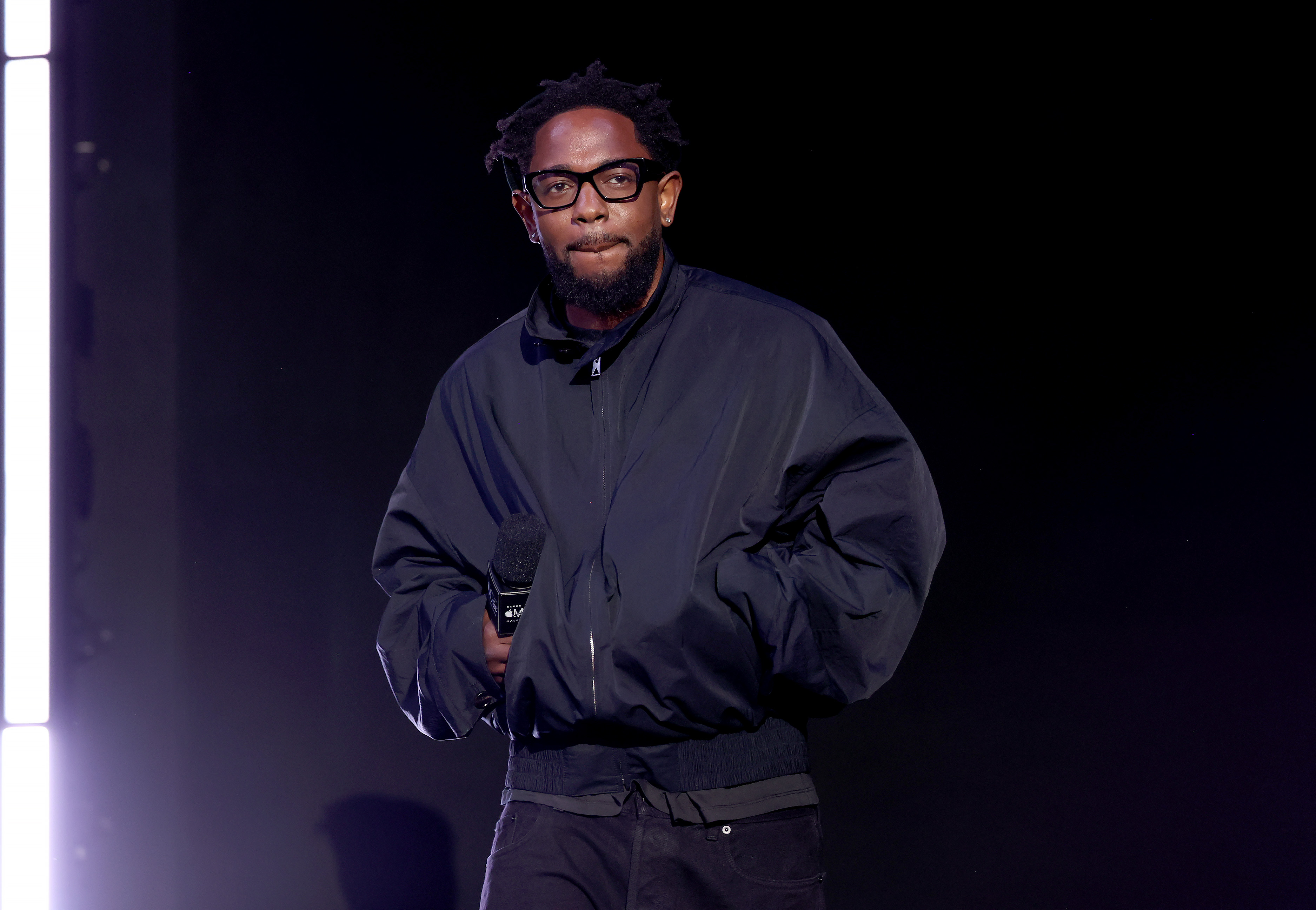 Kendrick Lamar at the Super Bowl LIX Pregame + Apple Music Halftime Show Press Conference on February 06, 2025, in New Orleans, Louisiana. | Source: Getty Images