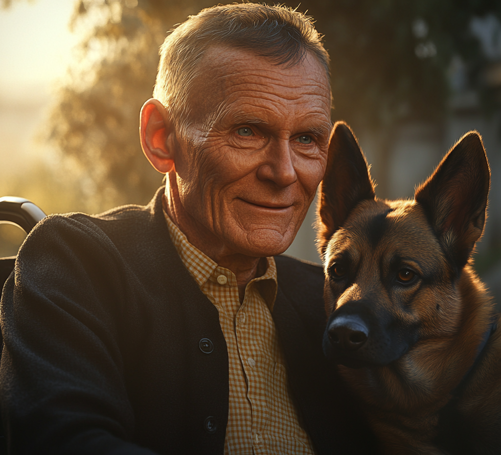 A delighted older man with a German Shepherd | Source: Midjourney