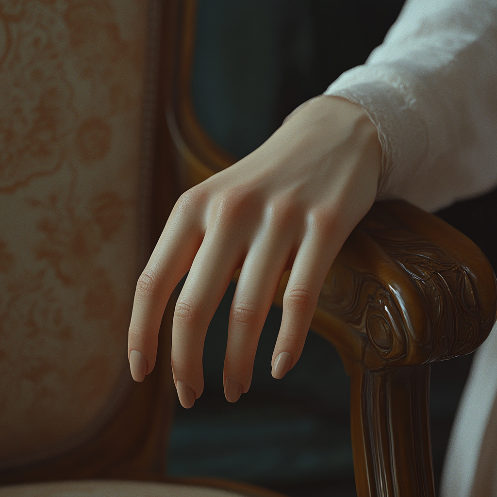 A close-up shot of a woman's hand on a chair | Source: Midjourney