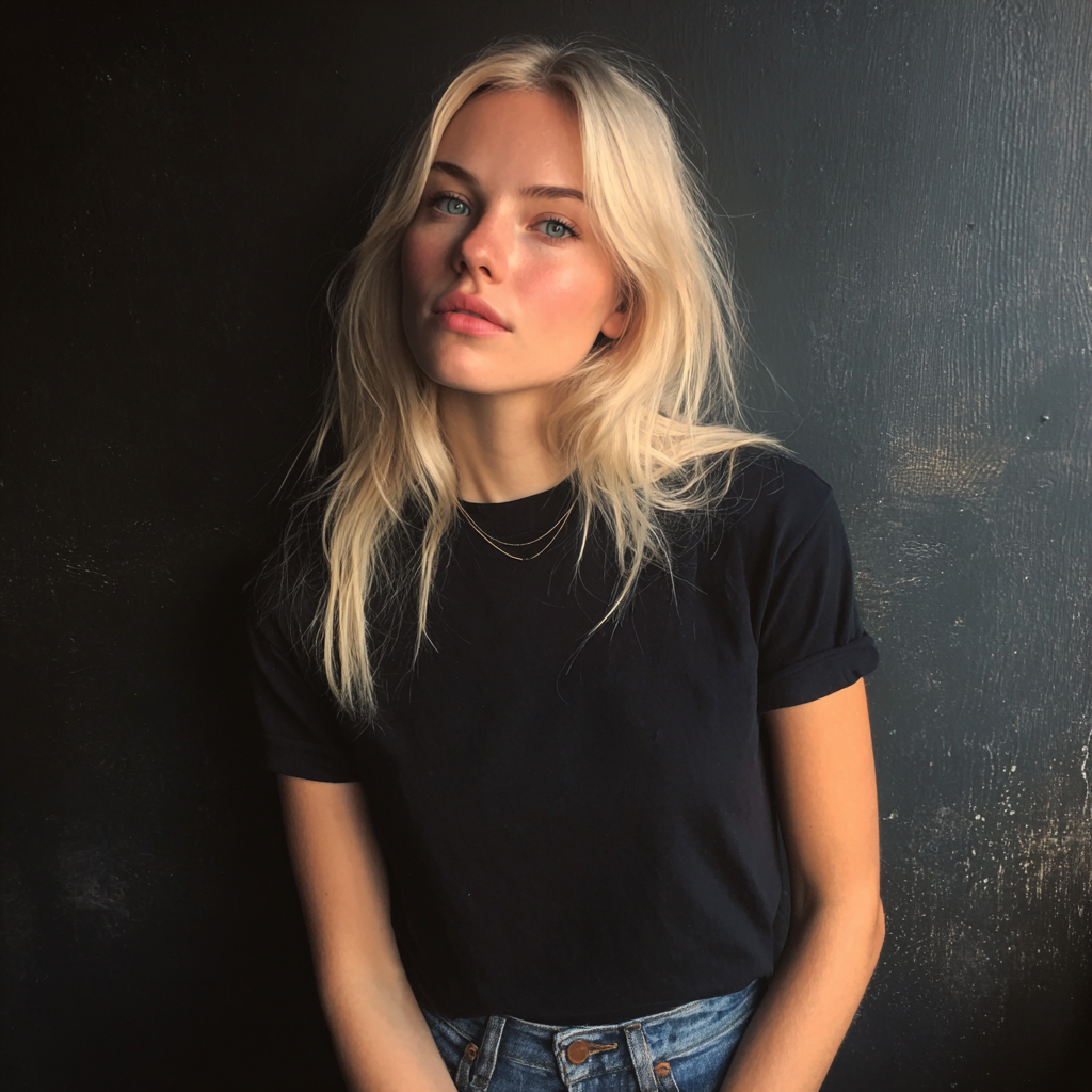 A pensive young woman wearing a black t-shirt | Source: Midjourney