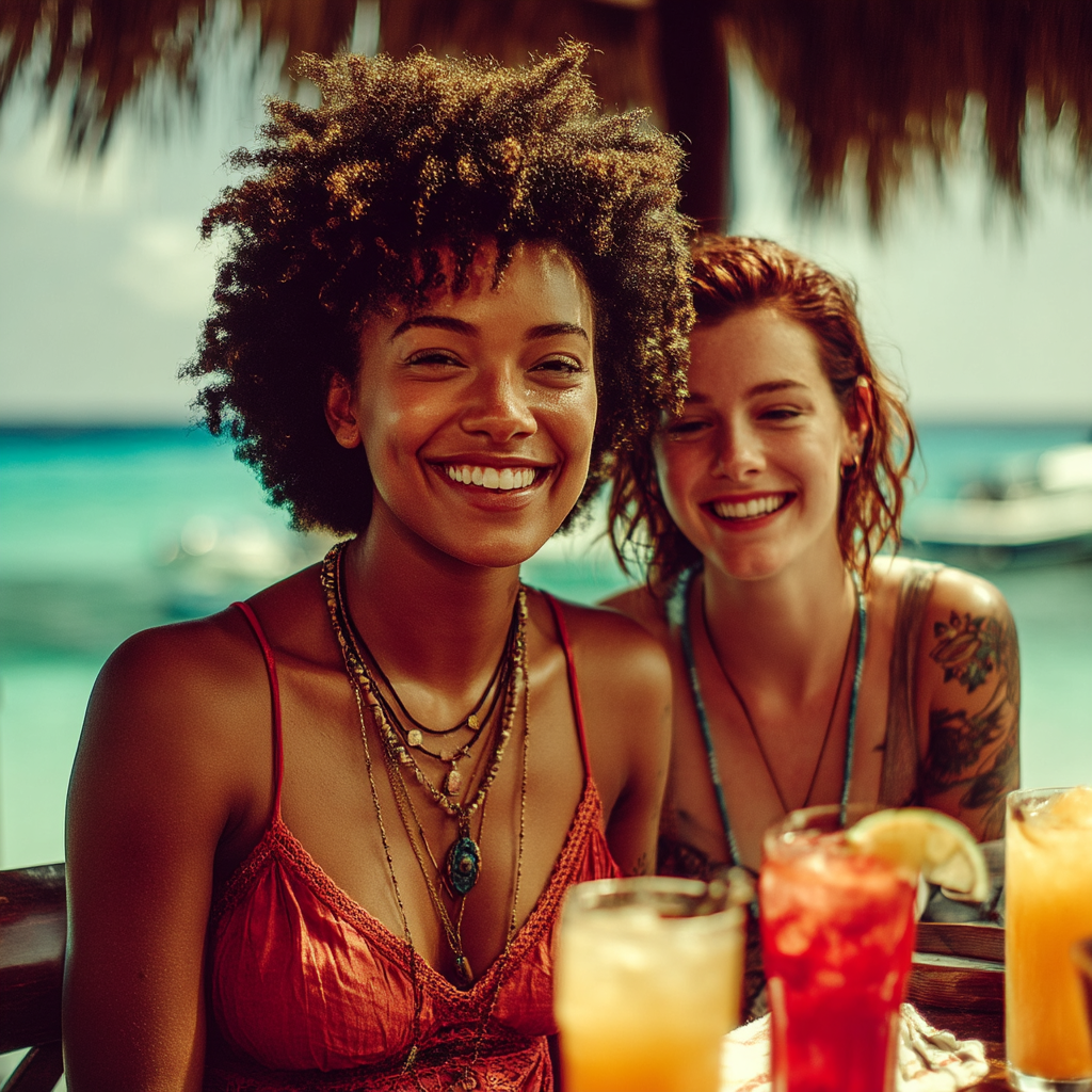 Duas mulheres aproveitando um resort à beira-mar | Fonte: Midjourney