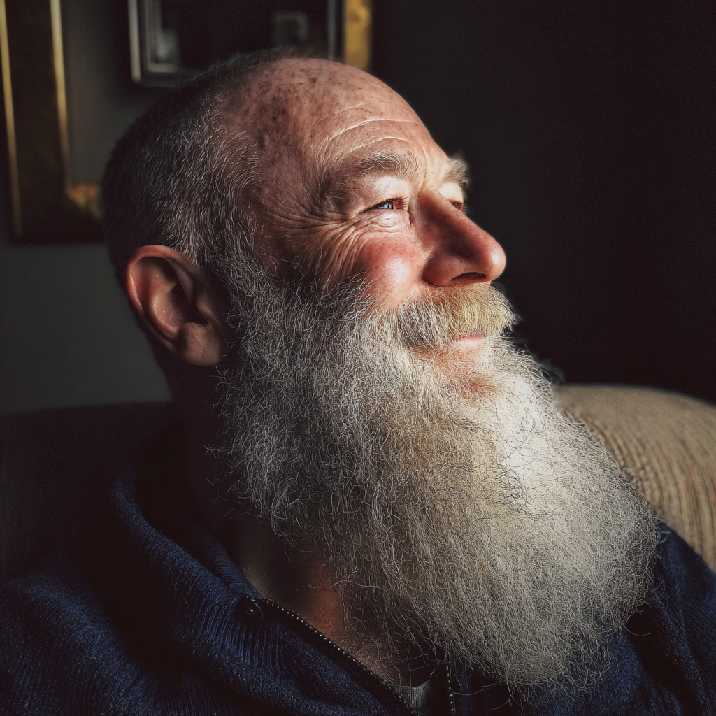 A old man sitting on a couch | Source: Midjourney