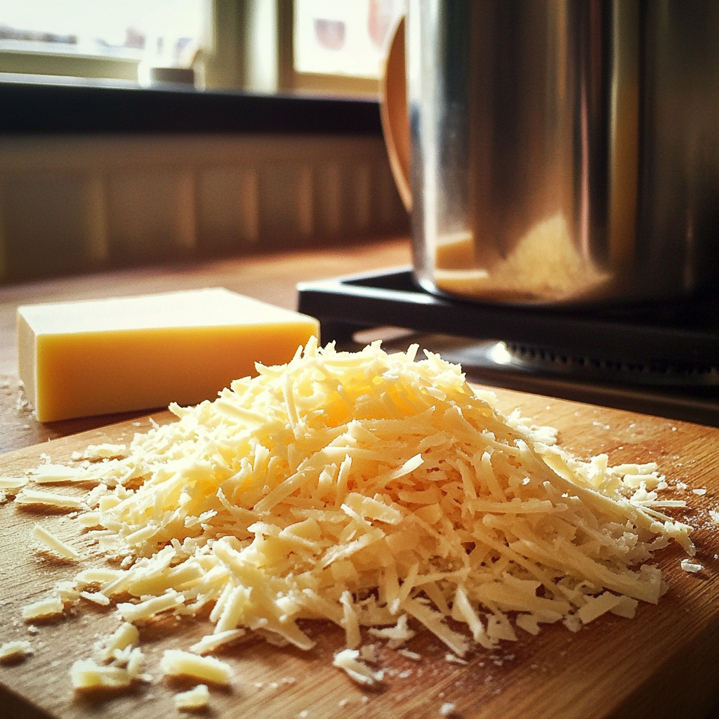 Grated cheese on a board | Source: Midjourney