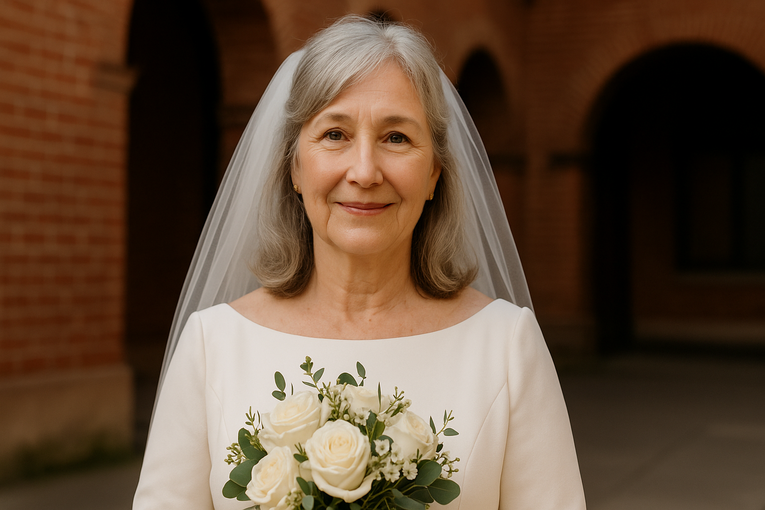 An elderly bride with flowers | Source: Sora