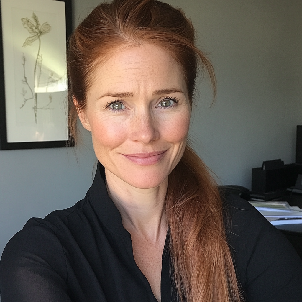 A smiling woman wearing a black blouse | Source: Midjourney