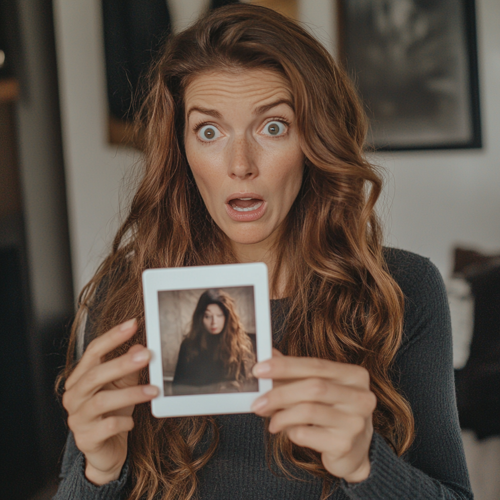 A shocked woman holding a polaroid | Source: Midjourney