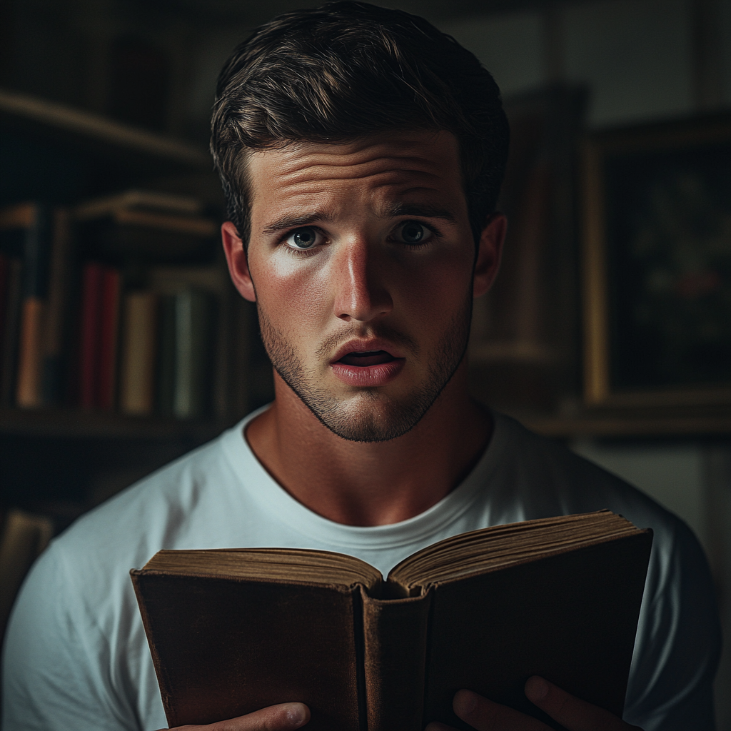 A worried man holding an old brown diary | Source: Midjourney