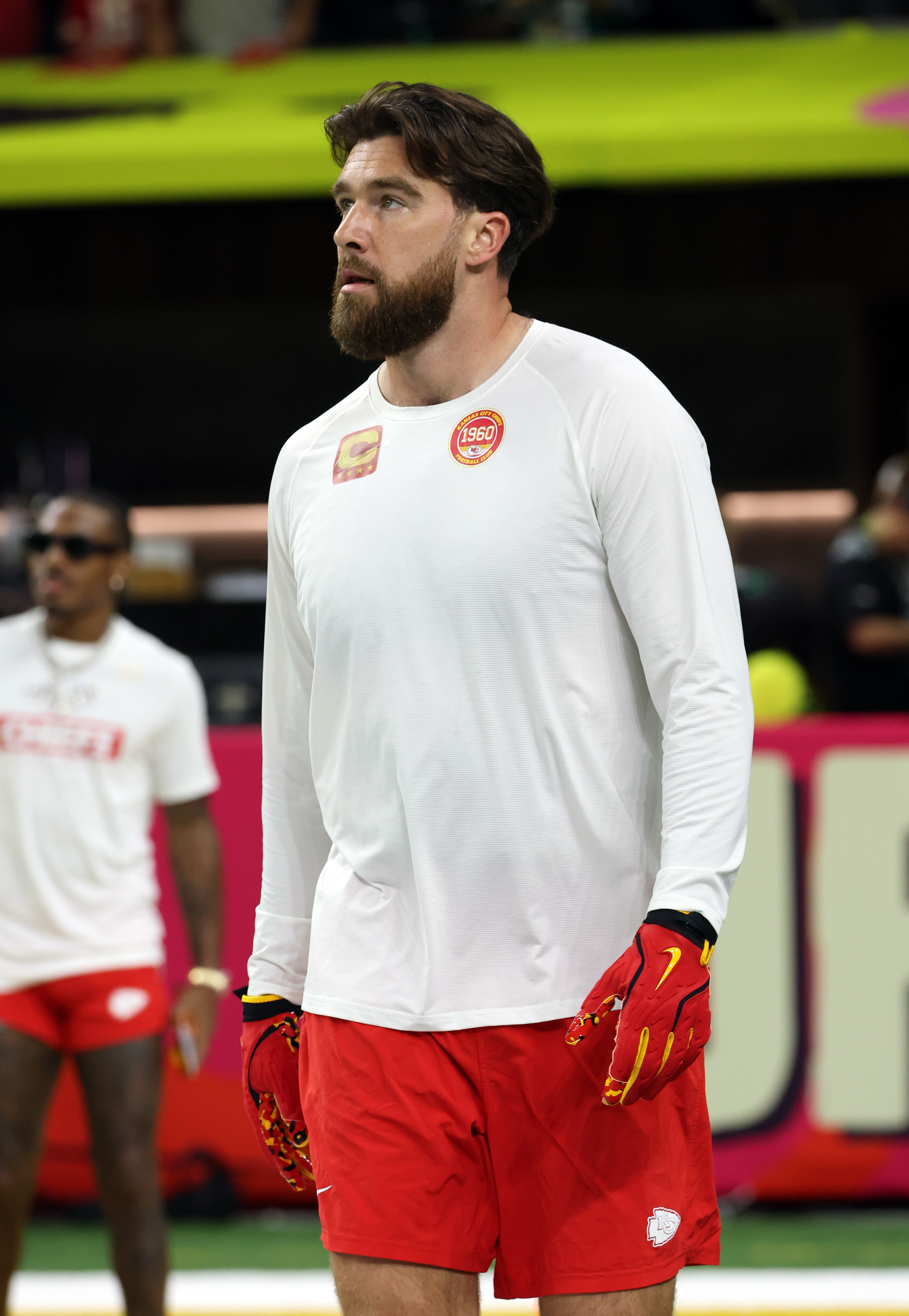 Travis Kelce during the Super Bowl LIX Pregame at Caesars Superdome in New Orleans, Louisiana, on February 9, 2025 | Source: Getty Images