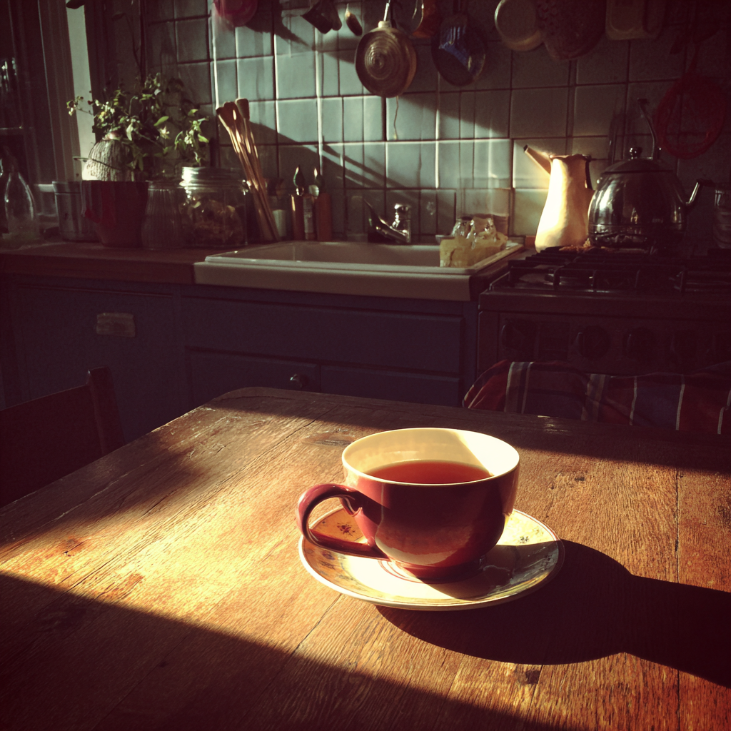 A cup of tea on a table | Source: Midjourney