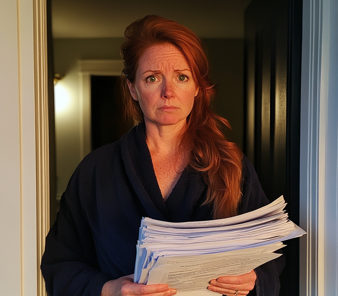 A woman holding a stack of paperwork | Source: Midjourney